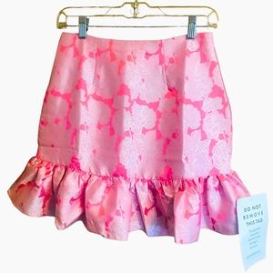 Glamorous Collection Neon Pink JACQUARD MINI SKIRT Ruffles - NEW